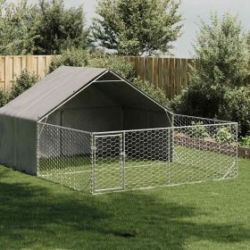 Outdoor Dog Kennel Galvanized Steel Grey Galvanized Steel, PE Fabric
