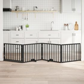Dog Gate with Door Foldable 4 Panels Black 126.0 " Poplar Wood